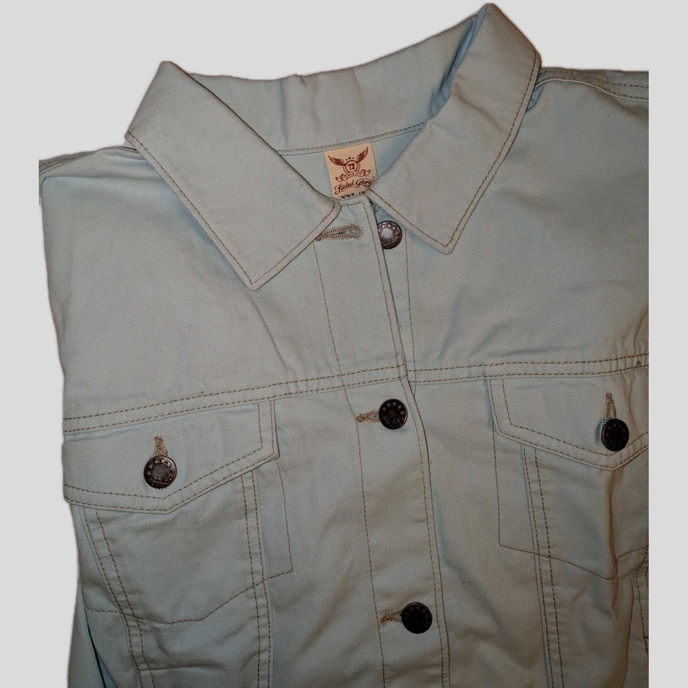 Denim Jacket 100% Cotton Beachy Soft Aqua Blue Capsule Coastal Size 2XL Cropped